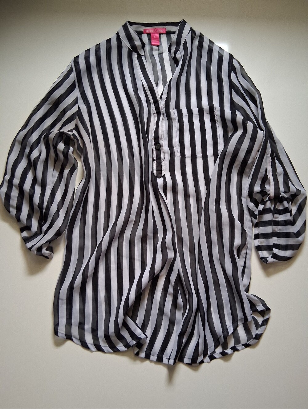 Black & White Vertical Stripe Button Front Blouse